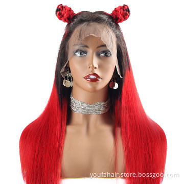 Peruvian Hair Ombre 1B Red Swiss HD Lace Frontal Wig for Black Women 100% Raw Virgin Cuticle Aligned Human Hair Lace Front Wigs